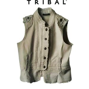 Tribal Heavy Twill Embellished Vest, Sz 4, EUC